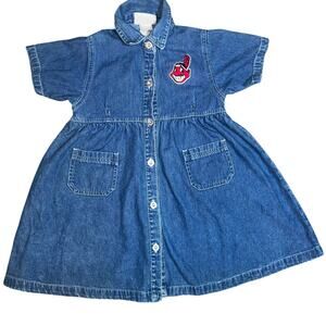 Vintage Cleveland Indians MLB denim embroidered button down dress size 5